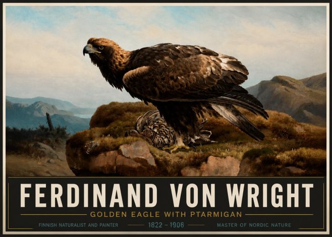 Ferdinand von Wright Golden Eagle with Ptarmigan No4 - Juliste