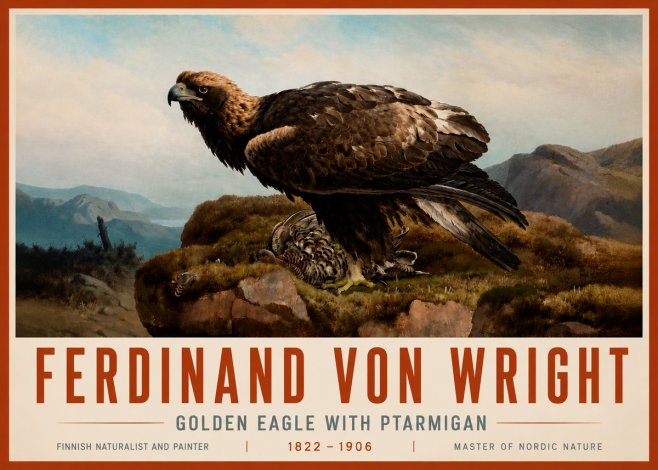 Ferdinand von Wright Golden Eagle with Ptarmigan No5 - Juliste