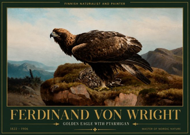 Ferdinand von Wright Golden Eagle with Ptarmigan No6 - Juliste