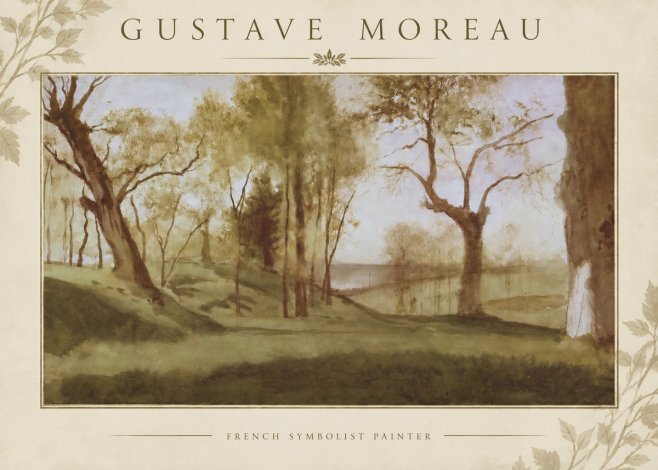 Gustave Moreau Wooded River Landscape No5 - Juliste