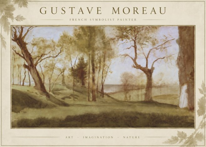 Gustave Moreau Wooded River Landscape No6 - Juliste