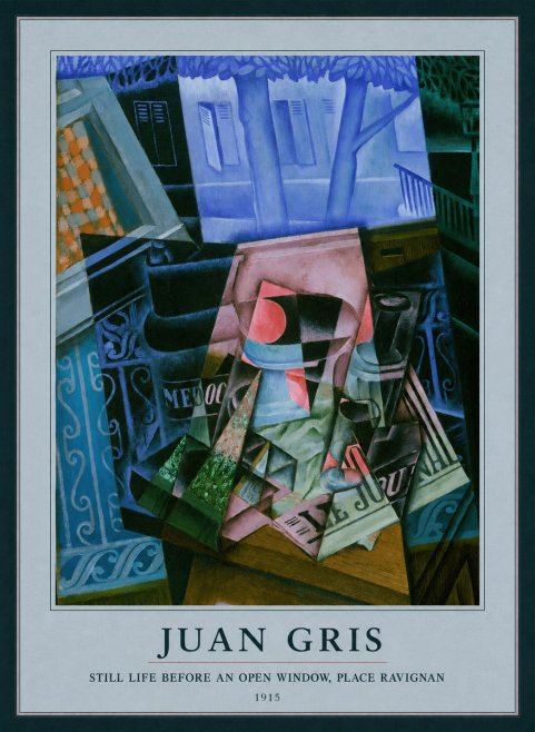 Juan Gris Still Life Before an Open Window, Place Ravignan No3 - Juliste