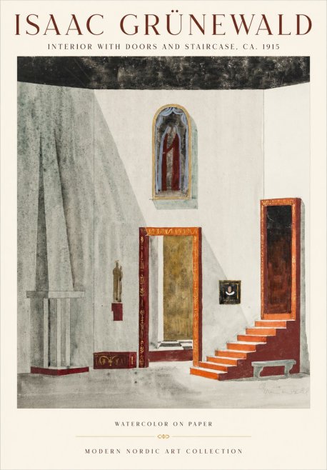 Isaac Grünewald Interior with Doors and Staircase, Ca. 1915 No1 - Juliste
