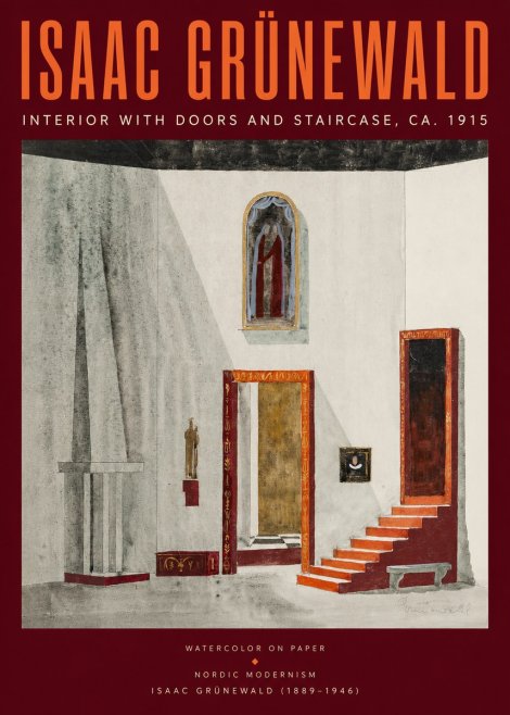 Isaac Grünewald Interior with Doors and Staircase, Ca. 1915 No2 - Juliste