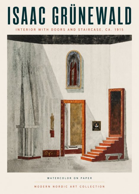 Isaac Grünewald Interior with Doors and Staircase, Ca. 1915 No3 - Juliste