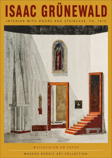 Isaac Grünewald Interior with Doors and Staircase, Ca. 1915 No4 - Juliste