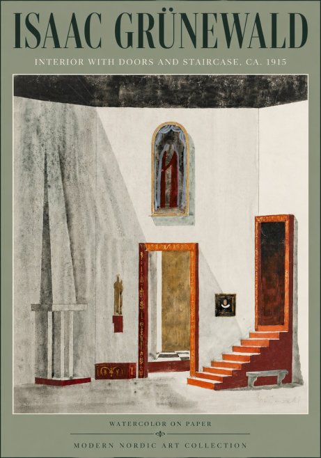 Isaac Grünewald Interior with Doors and Staircase, Ca. 1915 No6 - Juliste