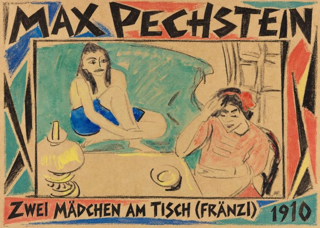 Max Pechstein Zwei Mädchen Am Tisch (Fränzi) No1 - Juliste