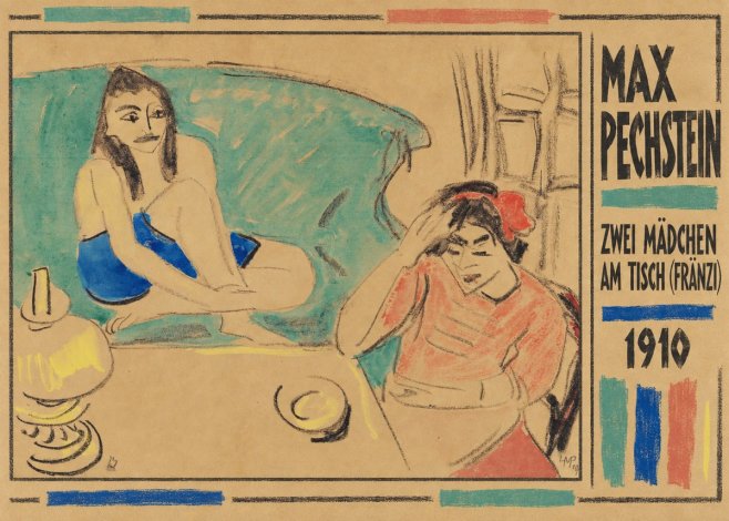 Max Pechstein Zwei Mädchen Am Tisch (Fränzi) No2 - Juliste