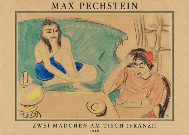 Max Pechstein Zwei Mädchen Am Tisch (Fränzi) No4 - Juliste