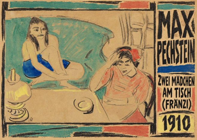 Max Pechstein Zwei Mädchen Am Tisch (Fränzi) No5 - Juliste