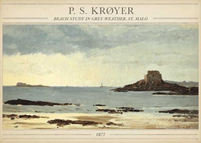 P.S. Krøyer Beach Study in Grey Weather, St. Malo No3 - Juliste