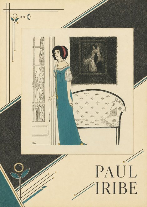 Paul Iribe Elegant Lady in Blue Dress No4 - Juliste