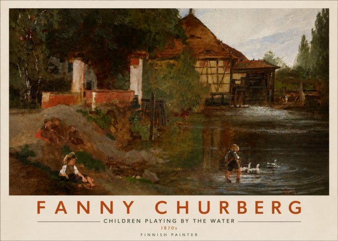 Fanny Churberg Children Playing by the Water No5 - Juliste