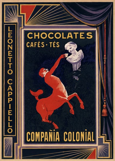 Leonetto Cappiello Chocolates, Cafés, Tés - Compañía Colonial No2 - Juliste