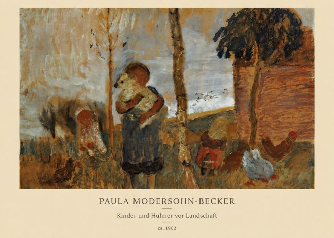 Paula Modersohn-Becker Kinder Und Hühner Vor Landschaft No6 - Juliste