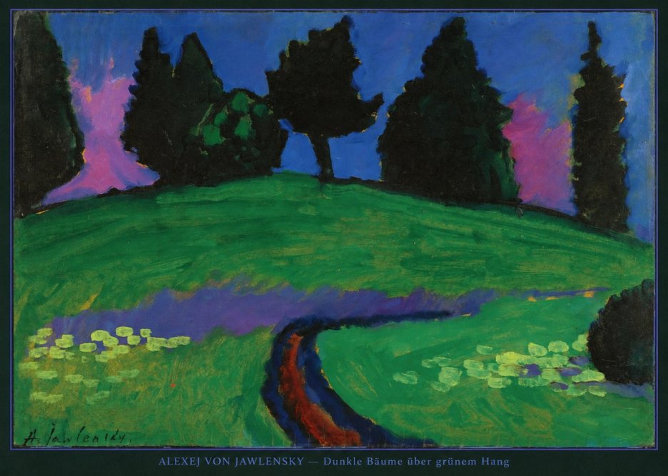 Alexej von Jawlensky Dunkle Bäume Über Grünem Hang No4 - Juliste