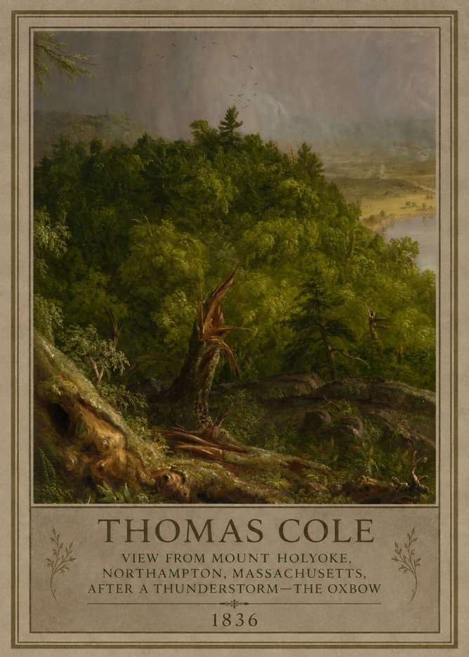 Thomas Cole View from Mount Holyoke, Northampton, Massachusetts, After a Thunderstorm—the Oxbow I No3 - Juliste