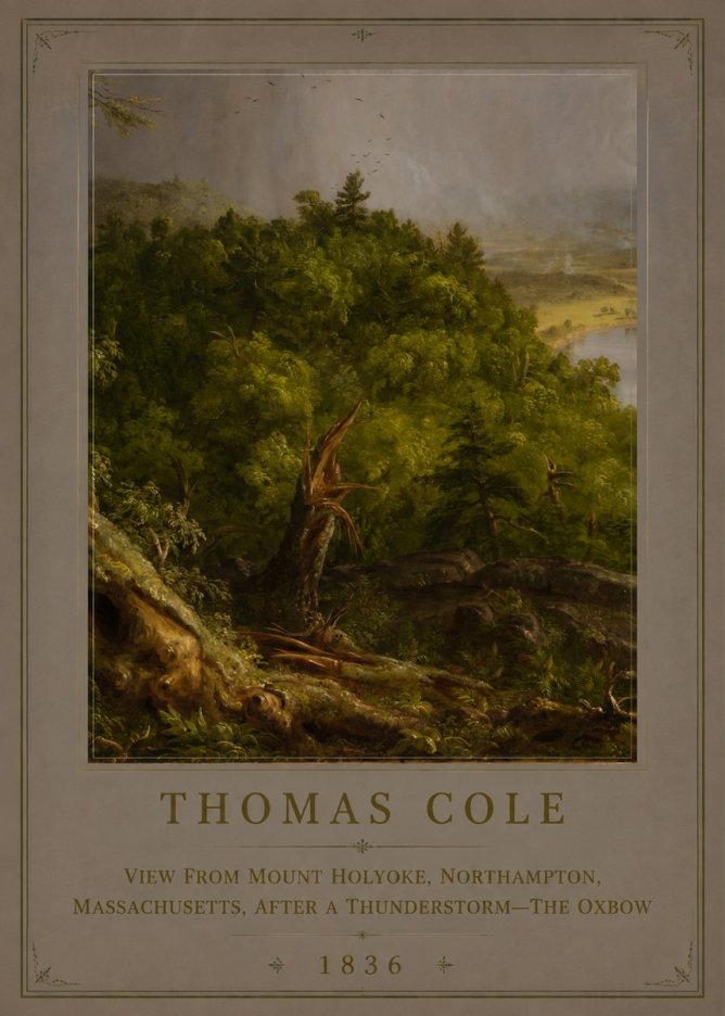 Thomas Cole View from Mount Holyoke, Northampton, Massachusetts, After a Thunderstorm—the Oxbow I No6 - Juliste
