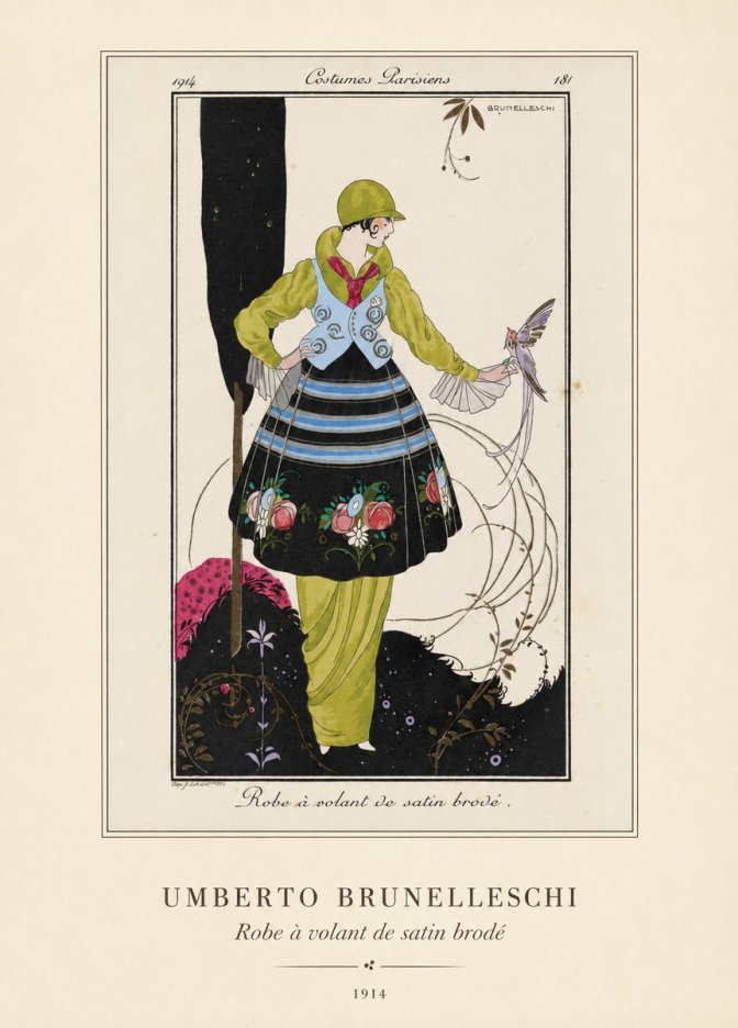 Umberto Brunelleschi Robe À Volant De Satin Brodé No4 - Juliste