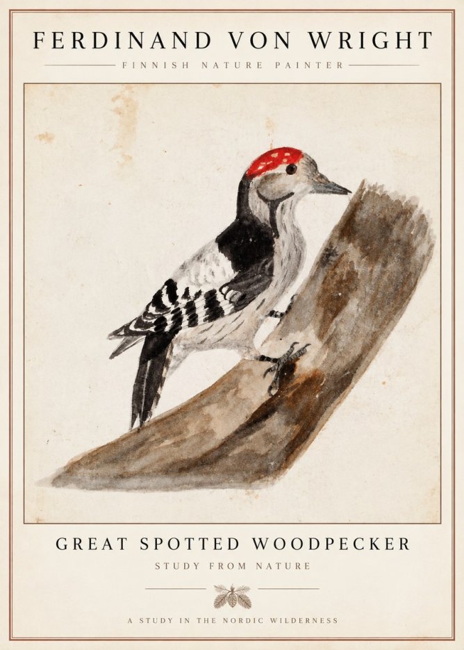 Ferdinand von Wright Woodpecker Study No5 - Juliste