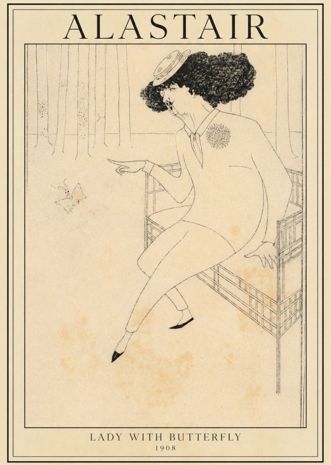 Alastair Lady with Butterfly No1 - Juliste