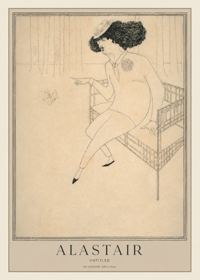 Alastair Lady with Butterfly No2 - Juliste