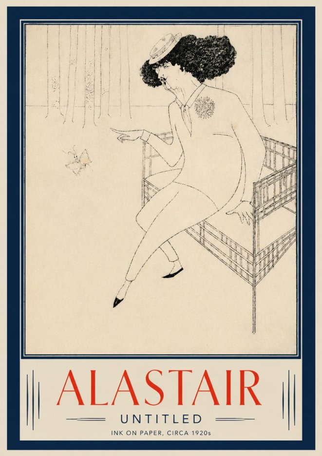 Alastair Lady with Butterfly No5 - Juliste
