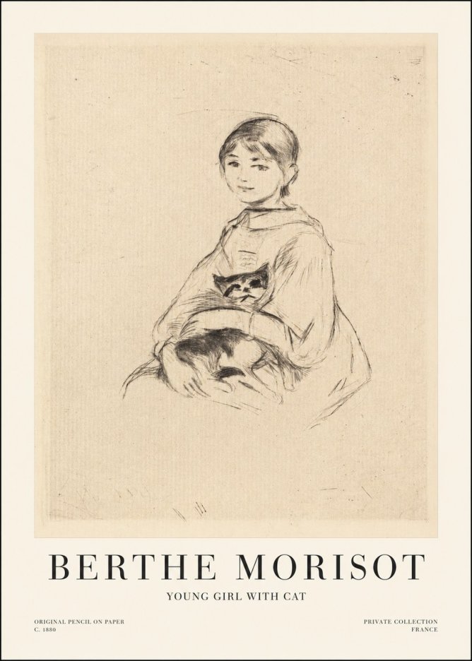 Berthe Morisot Young Girl with Cat No1 - Juliste