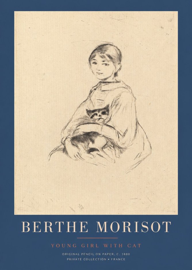 Berthe Morisot Young Girl with Cat No2 - Juliste