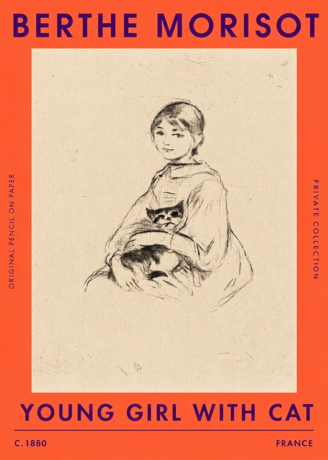 Berthe Morisot Young Girl with Cat No3 - Juliste