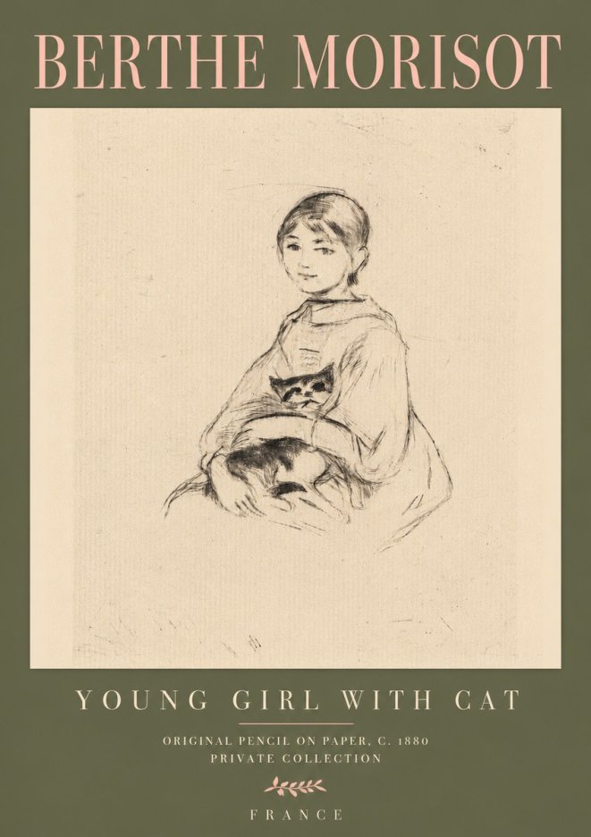 Berthe Morisot Young Girl with Cat No4 - Juliste