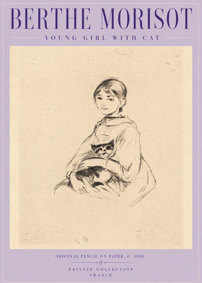 Berthe Morisot Young Girl with Cat No5 - Juliste