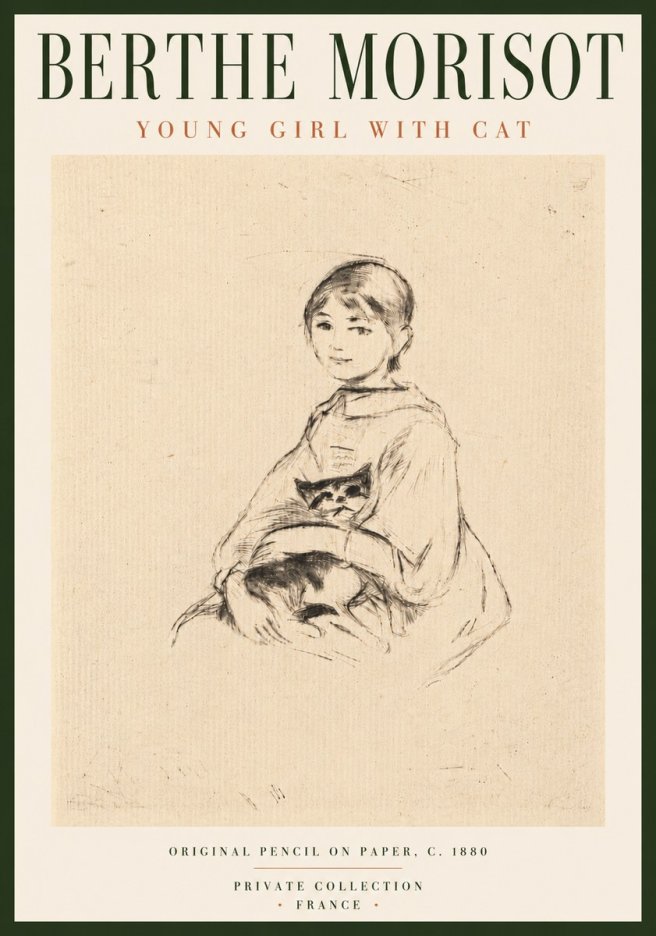 Berthe Morisot Young Girl with Cat No6 - Juliste