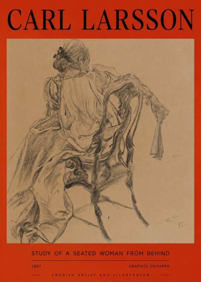 Carl Larsson Study of a Seated Woman from Behind No2 - Juliste