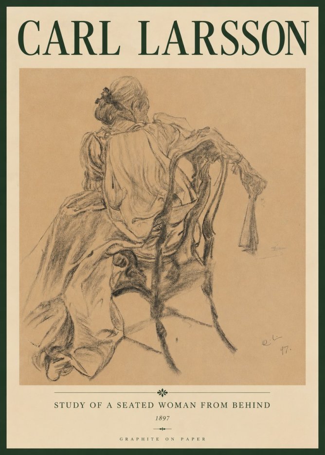 Carl Larsson Study of a Seated Woman from Behind No4 - Juliste