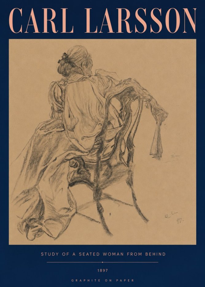 Carl Larsson Study of a Seated Woman from Behind No5 - Juliste