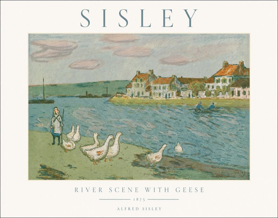 Sisley River Scene with Geese No1 - Juliste