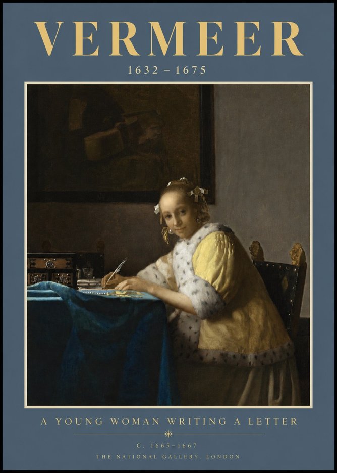 Vermeer A Young Woman Writing a Letter No2 - Juliste