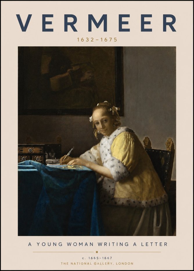 Vermeer A Young Woman Writing a Letter No3 - Juliste