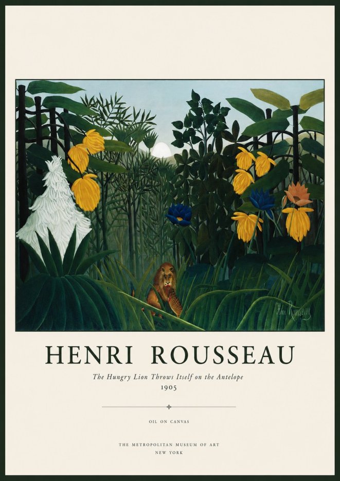 Rousseau The Hungry Lion Throws Itself on the Antelope No1 - Juliste