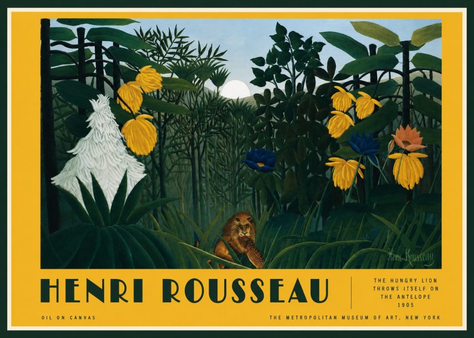 Rousseau The Hungry Lion Throws Itself on the Antelope No2 - Juliste