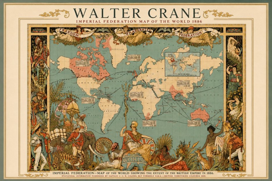 Walter Crane Imperial Federation Map of the World 1886 No5 - Juliste