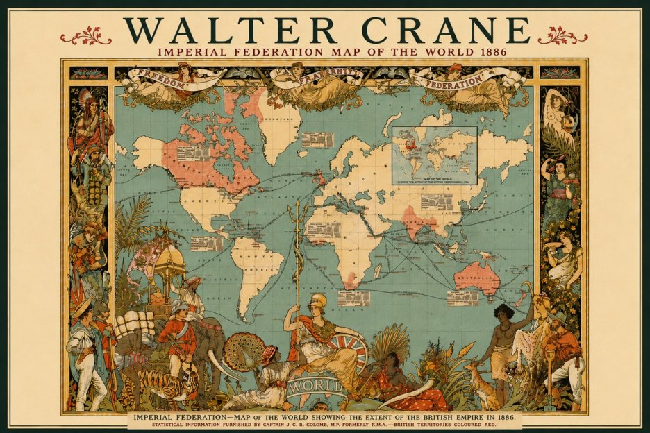 Walter Crane Imperial Federation Map of the World 1886 No6 - Juliste