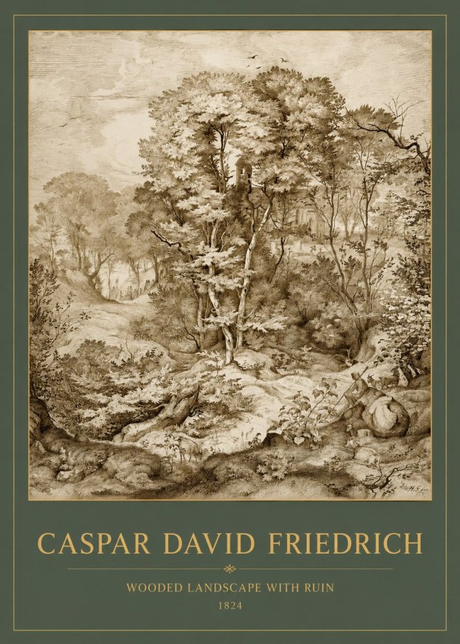 Caspar David Friedrich Wooded Landscape with Ruin No2 - Juliste