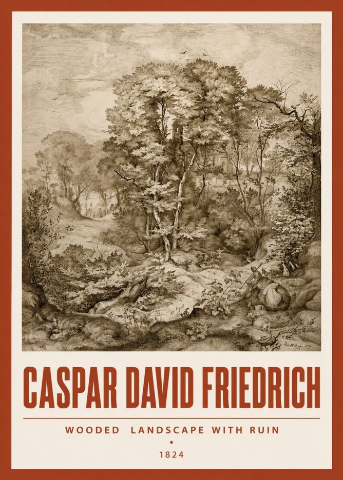 Caspar David Friedrich Wooded Landscape with Ruin No3 - Juliste