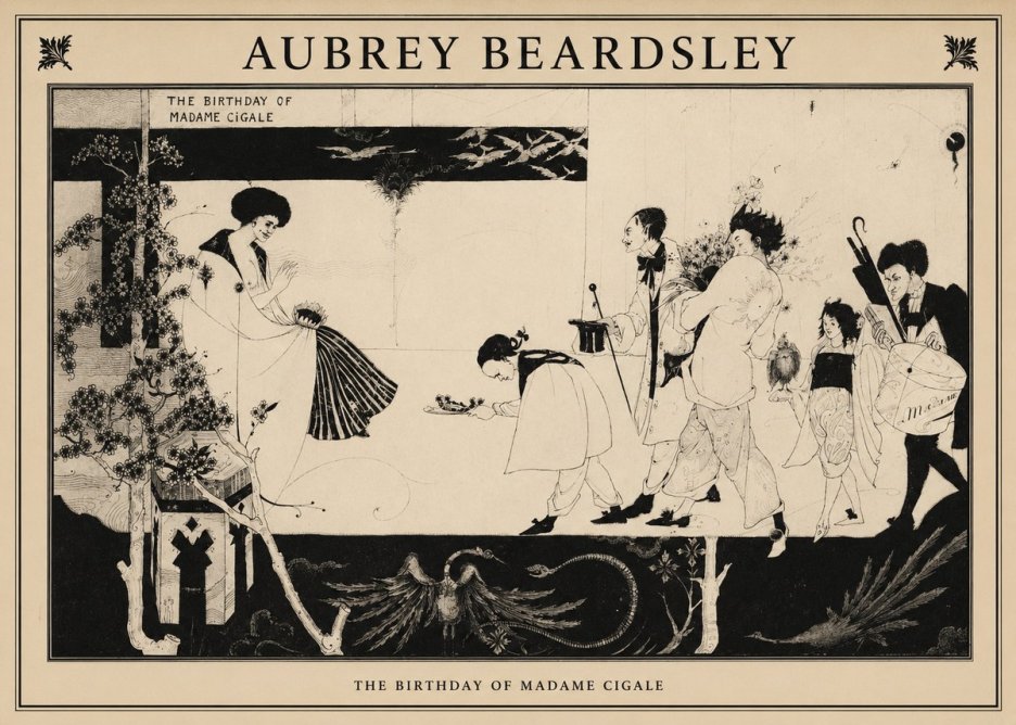 Aubrey Beardsley The Birthday of Madame Cigale No1 - Juliste