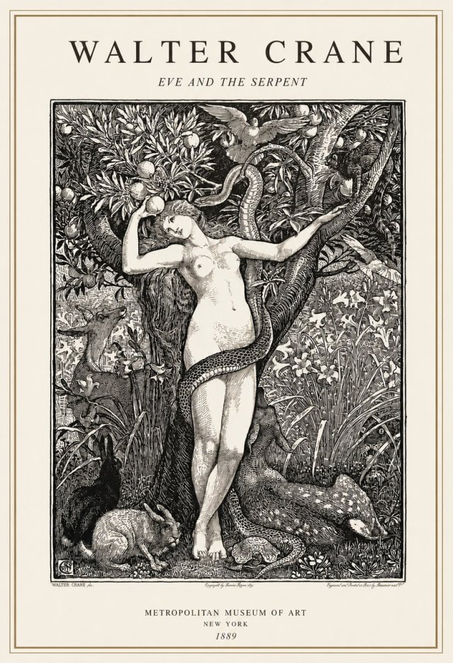 Walter Crane Eve and the Serpent No1 - Juliste