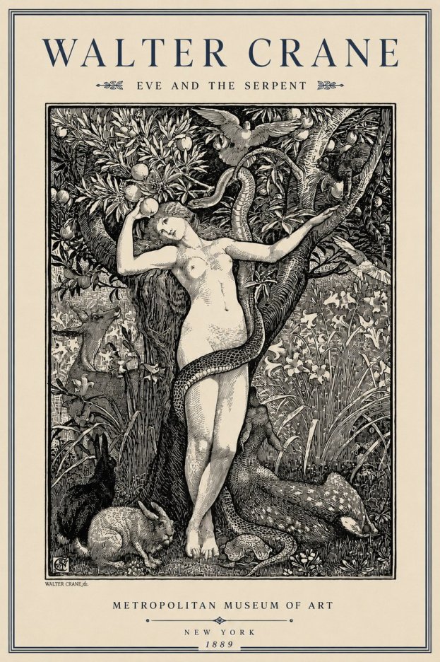 Walter Crane Eve and the Serpent No3 - Juliste