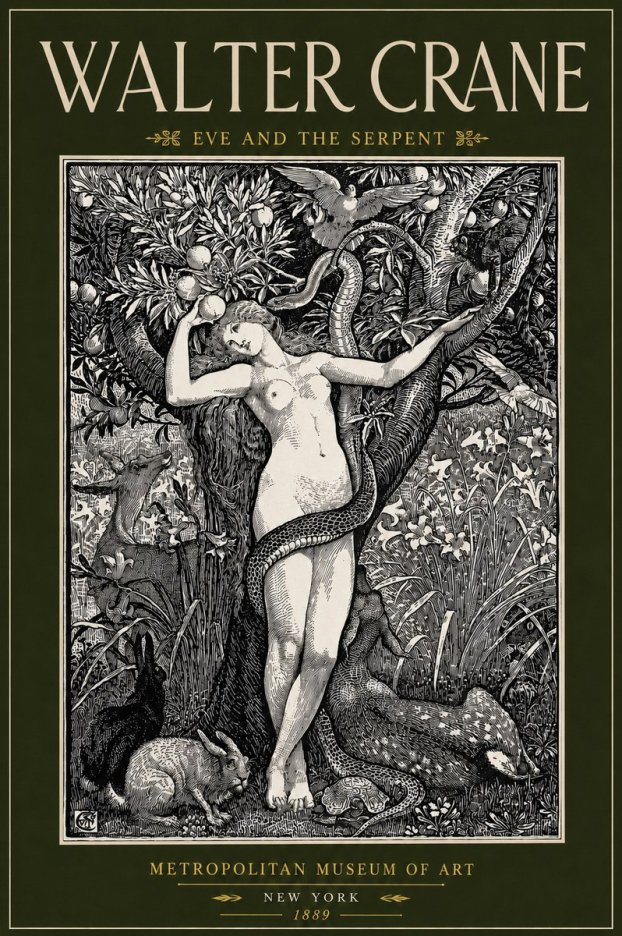 Walter Crane Eve and the Serpent No4 - Juliste